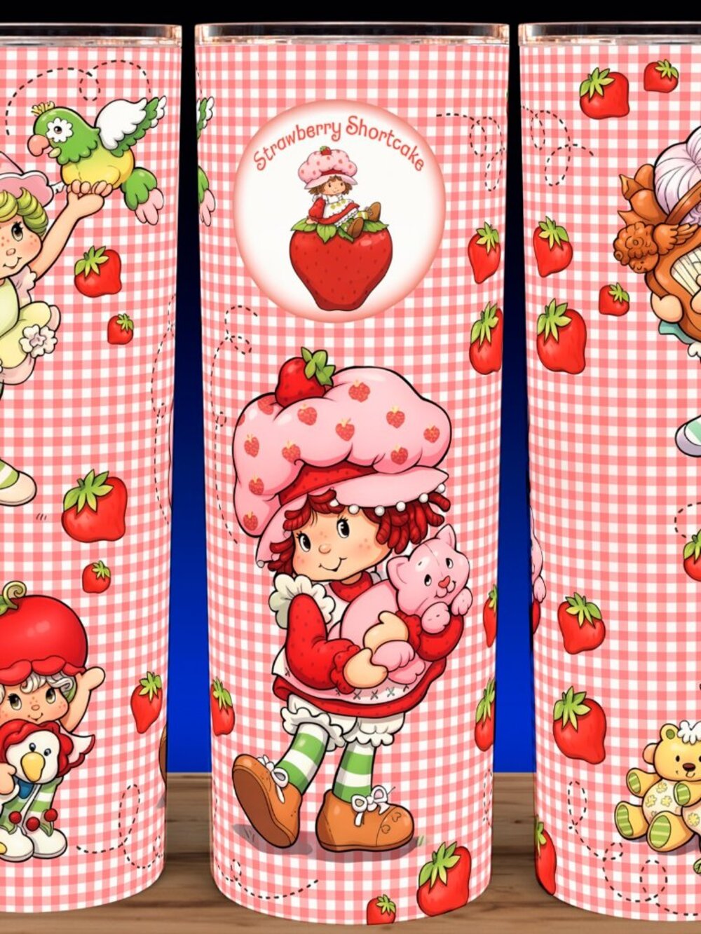 Strawberry Shortcake Classic Plaid 80s Cup Mug Tumbler 20oz with lid and straw